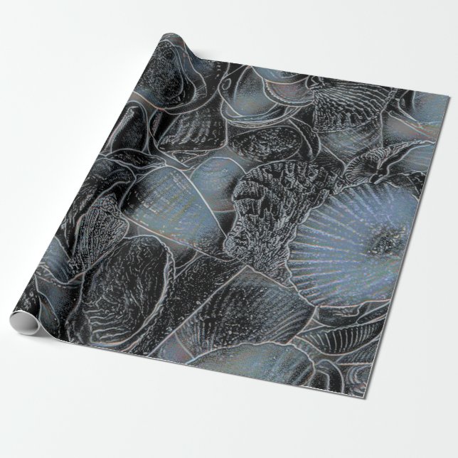 Seashells Ocean Beach Pastell Blue Black Decoupage Geschenkpapier (Ungerollt)