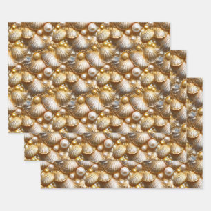 Seashells Perlen Goldperle Glanzmuschel Muschel Geschenkpapier Set
