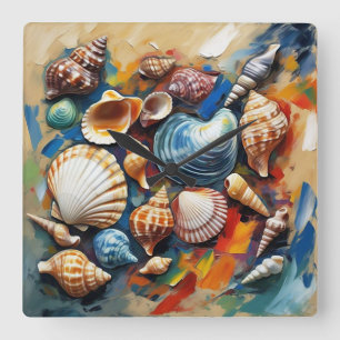 Seashells Quadratische Wanduhr