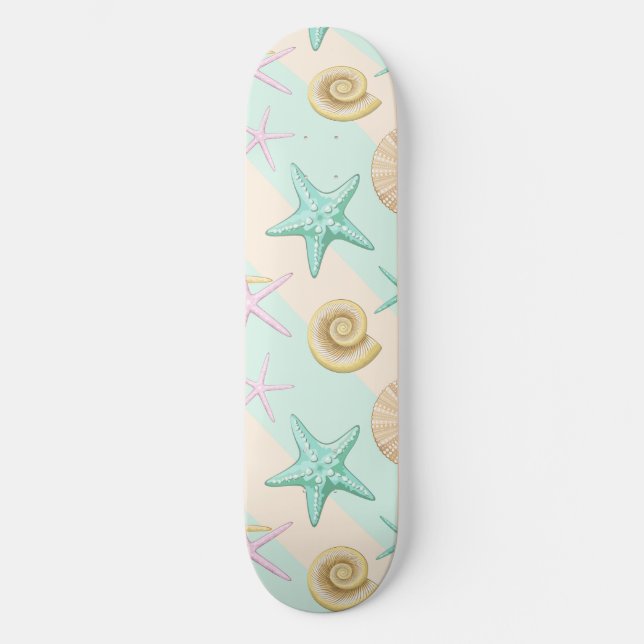 Seashells Retro Pastel Sea Life Skateboard (Vorderseite)