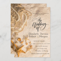 Seashells Rope Sand Wedding Einladung