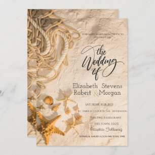 Seashells Rope Sand Wedding Einladung