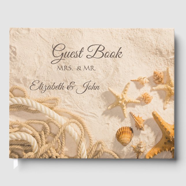 Seashells Rope Sand Wedding Gästebuch (Vorderseite)