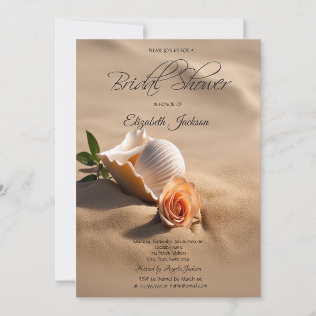 Seashells Rose Sand Brautparty Einladung (Vorderseite)