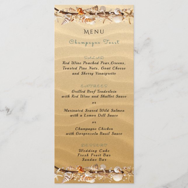 Seashells Sand Starfish Driftwood Tropical Menükarte (Vorderseite)