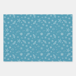 Seashells & Schneeflocken in Blau Geschenkpapier Set