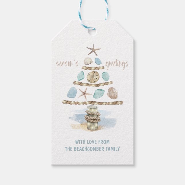 Seashells & Sea Glass | Weihnachtsbaum an der Küst Geschenkanhänger (Vorderseite)
