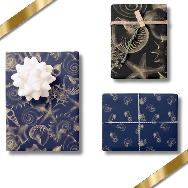 Seashells Seepferd Starfish Elegant unter dem Meer Geschenkpapier Set (Seashells, Seahorse, Starfish, Elegant Under The Sea Wrapping Paper Sheets)