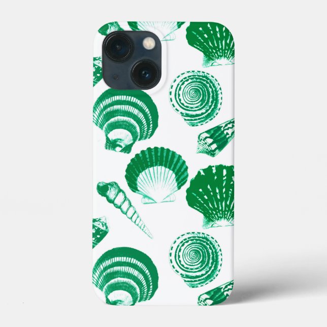 Seashells - smaragdgrün auf weißem Hintergrund Case-Mate iPhone Hülle (Rückseite)
