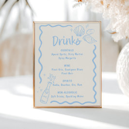 Seashells Squigggle Frame Soft Blue Bar Menu Poster