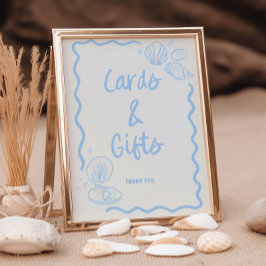 Seashells Squiggle Frame Soft Blue Cards & Geschen Poster