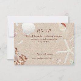 Seashells & Starfish am Strand Wedding UAWG RSVP Karte