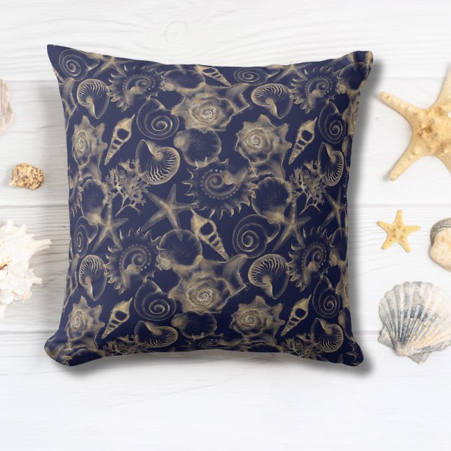 Seashells Starfish Blue Ocean Coastal Beach House Kissen (Seashells and Starfish Blue Ocean Coastal Beach House Throw Pillow)