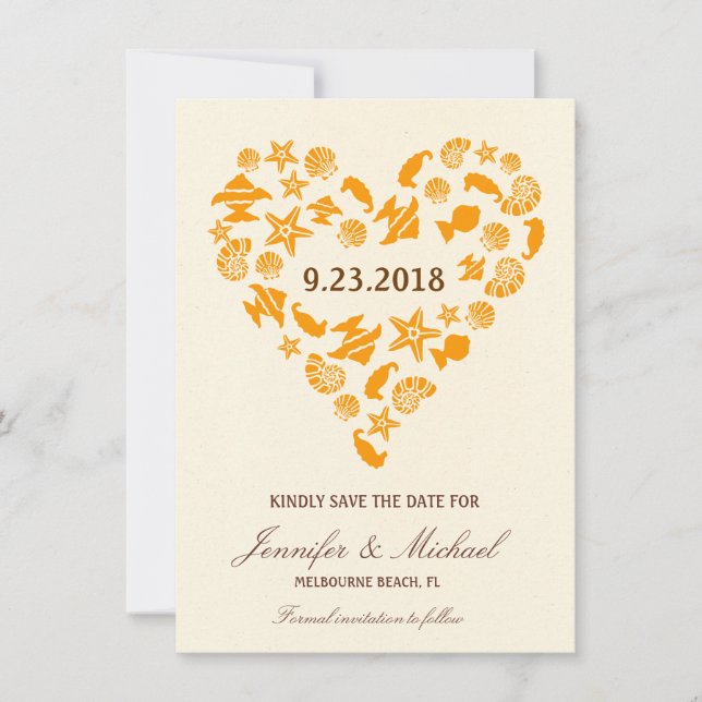Seashells & Starfish Heart Summer Beach Hochzeit Save The Date (Vorderseite)