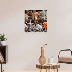 Seashells Starfish Pearls Orange Seepferd Sand Poster