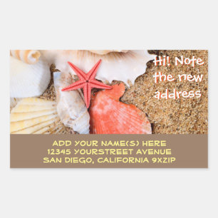 Seashells Starfish Sandy Beach Rechteckiger Aufkleber