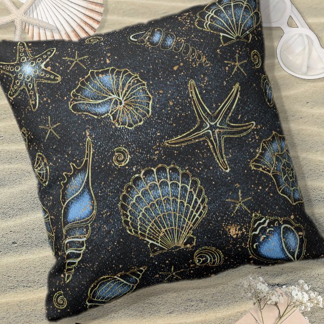Seashells Starfish Watercolor Midnight Blue ID782 Kissen (Von Creator hochgeladen)