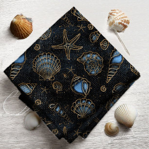 Seashells Starfish Watercolor Midnight Blue ID782 Stoff