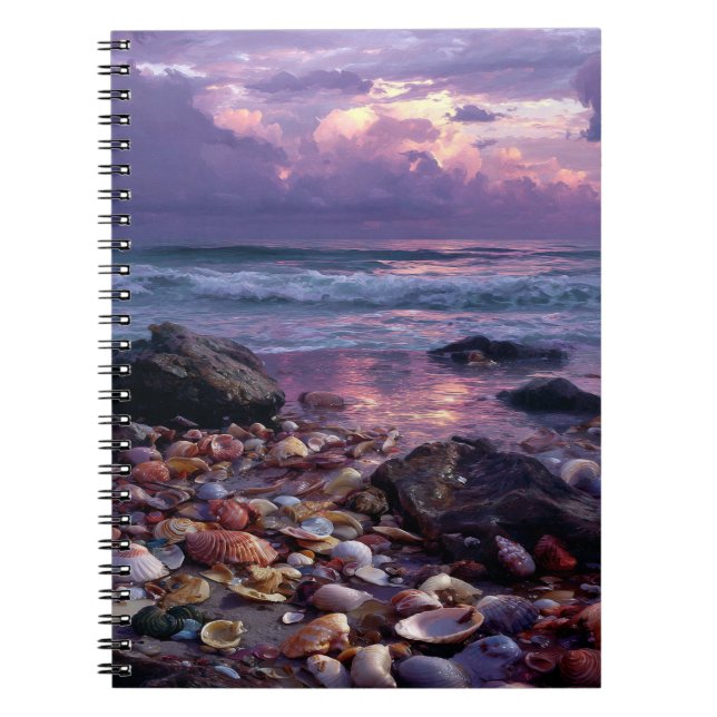 Seashells Sunset Ocean Shore Notebook Notizblock (Vorderseite)