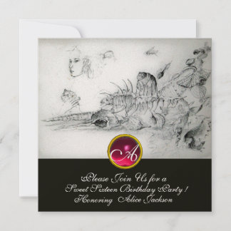 SEASHELLS SWEET 16 PARTY, Ruby Monogramm Schwarz-w Einladung