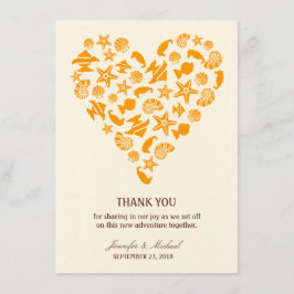 Seashells u. Starfish-Herz-Sommer-Strand-Hochzeit Dankeskarte