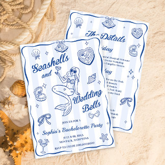Seashells und Hochzeitsglocken-Junggeselinnen-Absc Einladung