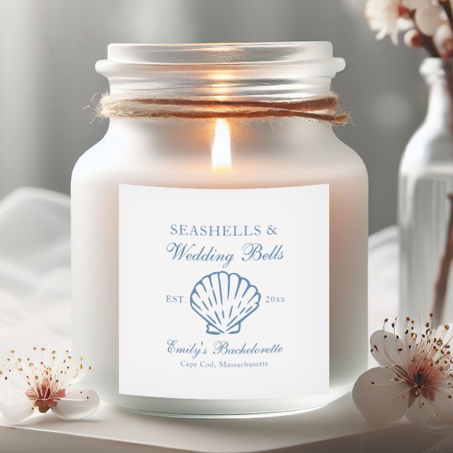 Seashells und Hochzeitsglocken-Junggeselinnen-Absc Quadratischer Aufkleber (Von Creator hochgeladen)