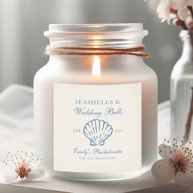 Seashells und Hochzeitsglocken-Junggeselinnen-Absc Quadratischer Aufkleber (Von Creator hochgeladen)