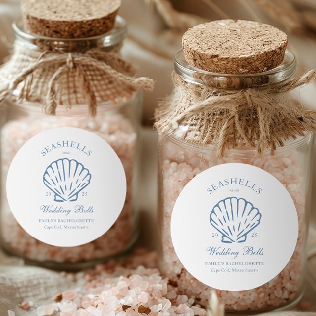 Seashells und Hochzeitsglocken-Junggeselinnen-Absc Runder Aufkleber (Von Creator hochgeladen)