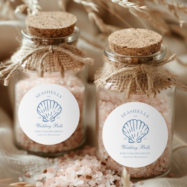 Seashells und Hochzeitsglocken-Junggeselinnen-Absc Runder Aufkleber (Von Creator hochgeladen)