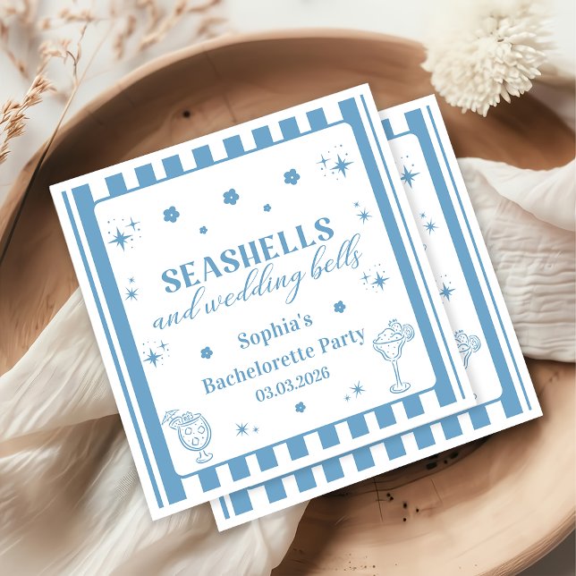 Seashells und Hochzeitsglocken-Junggeselinnen-Absc Serviette (Von Creator hochgeladen)