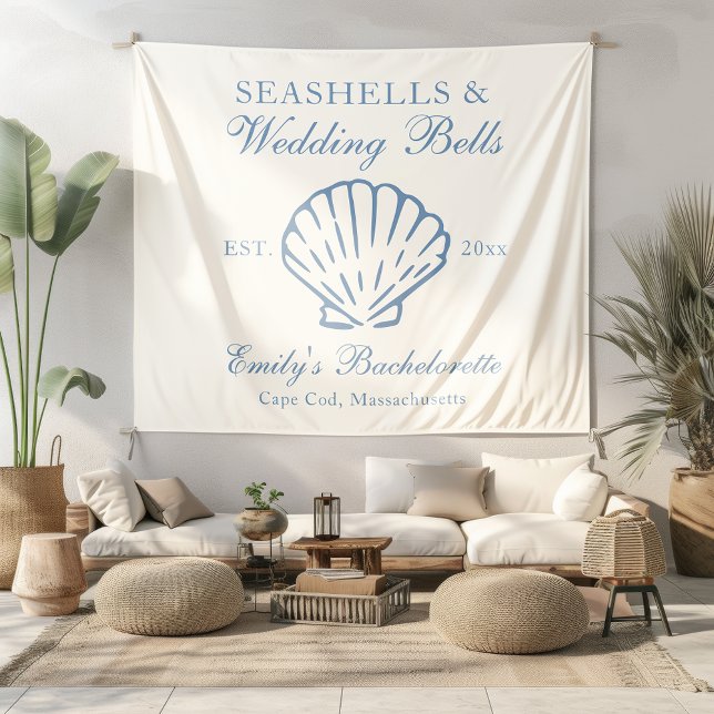Seashells und Hochzeitsglocken-Junggeselinnen-Absc Wandteppich (Von Creator hochgeladen)
