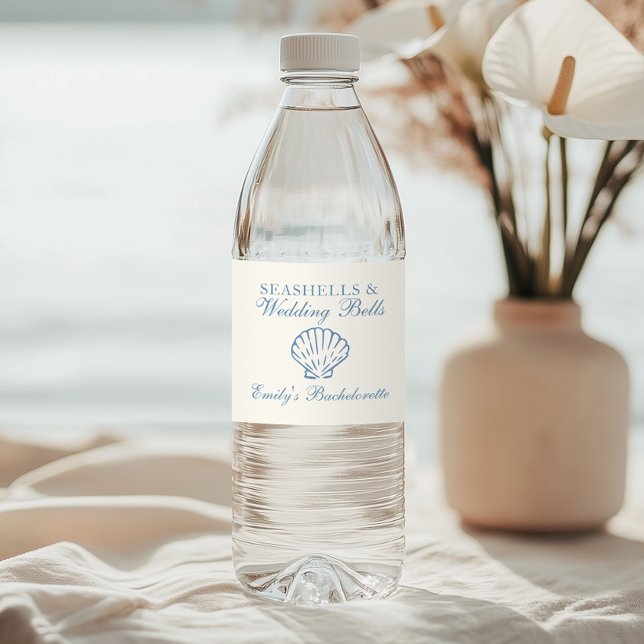 Seashells und Hochzeitsglocken-Junggeselinnen-Absc Wasserflaschenetikett (Von Creator hochgeladen)