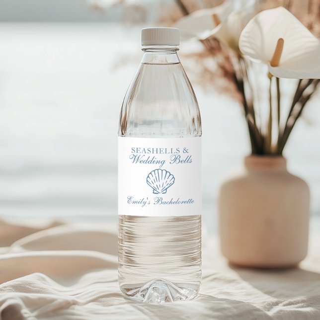 Seashells und Hochzeitsglocken-Junggeselinnen-Absc Wasserflaschenetikett (Von Creator hochgeladen)