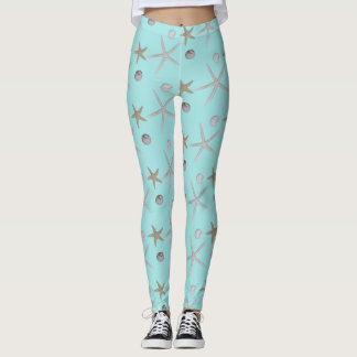 Seashells und Starfish auf aquamarinen Leggings