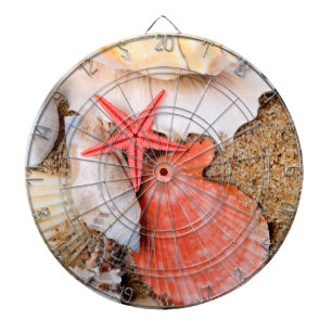 Seashells und Starfish im Sand Dartscheibe