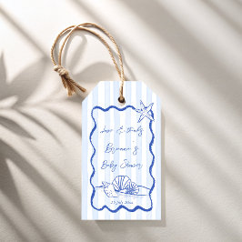 Seashells Wavy Blue Strips Baby Dusche Gefallen Geschenkanhänger