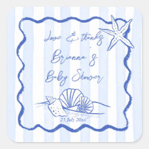 Seashells Wavy Blue Strips Baby Dusche Gefallen