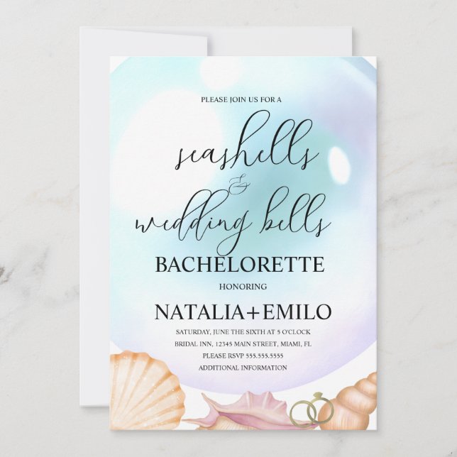 Seashells Wedding Bells Bachelorette Invitations  Einladung (Vorderseite)