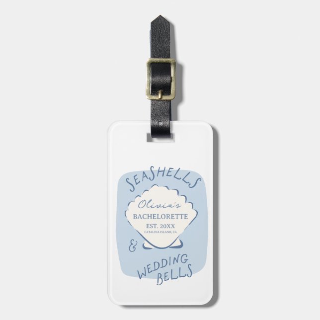Seashells & Wedding Bells Bachelorette Luggage Tag Gepäckanhänger (Vorderseite vertikal)