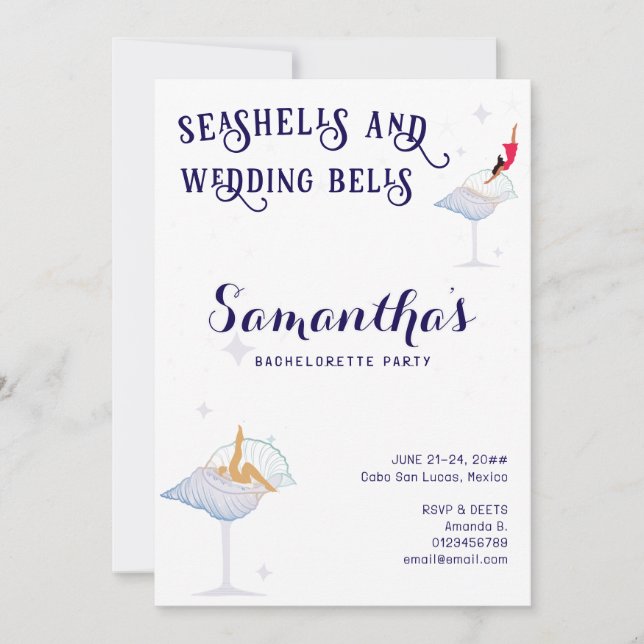Seashells Wedding Bells Beach Cruise Bachelorette Einladung (Vorderseite)