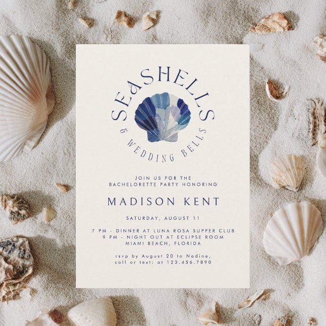 Seashells Wedding Bells Blue Beach Bachelorette Einladung (Von Creator hochgeladen)