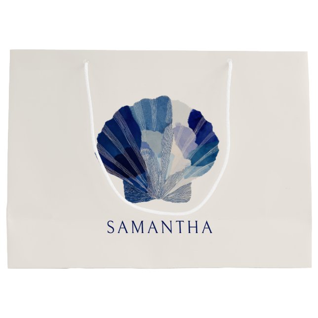 Seashells Wedding Bells Blue Beach Party Guest Große Geschenktüte (Rückseite)