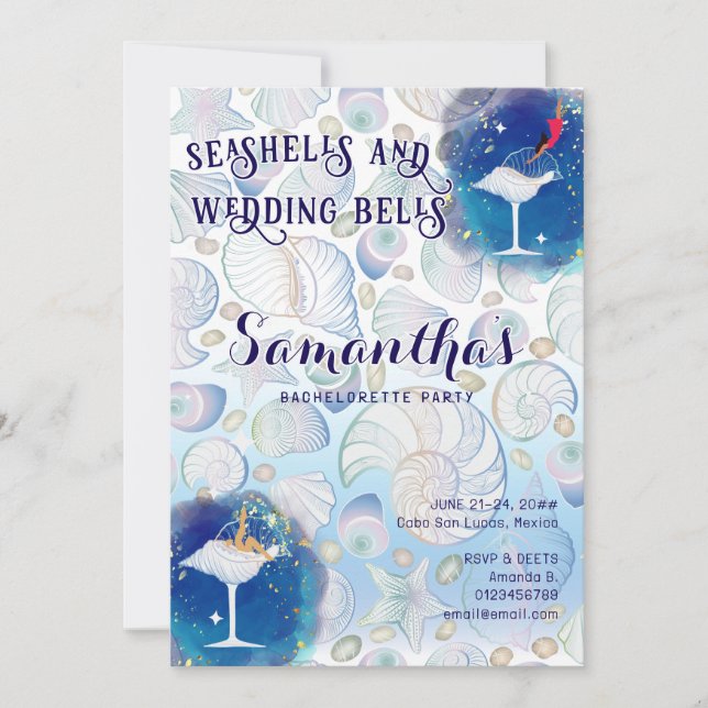 Seashells Wedding Bells Cruise Beach Bachelorette Einladung (Vorderseite)