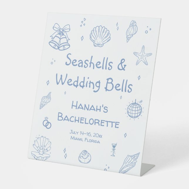 Seashells & Wedding Bells Junggeselinnen-Abschied Sockelschild (Vorderseite)
