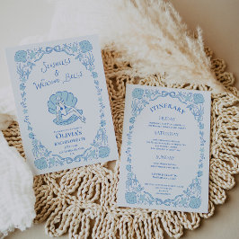 Seashells Wedding Bells Whimsical Bachelorette Blu Einladung