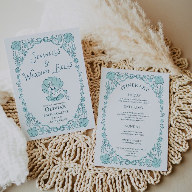 Seashells Wedding Bells Whimsical Bachelorette  Einladung (Seashells Wedding Bells Whimsical Bachelorette Invitation)
