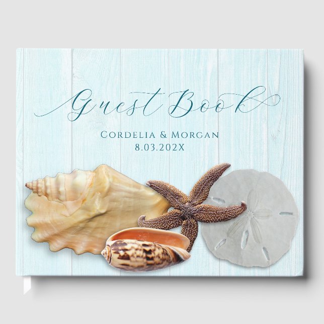 Seashells Wedding Personalisiert Guest Book Wood Gästebuch (Vorderseite)