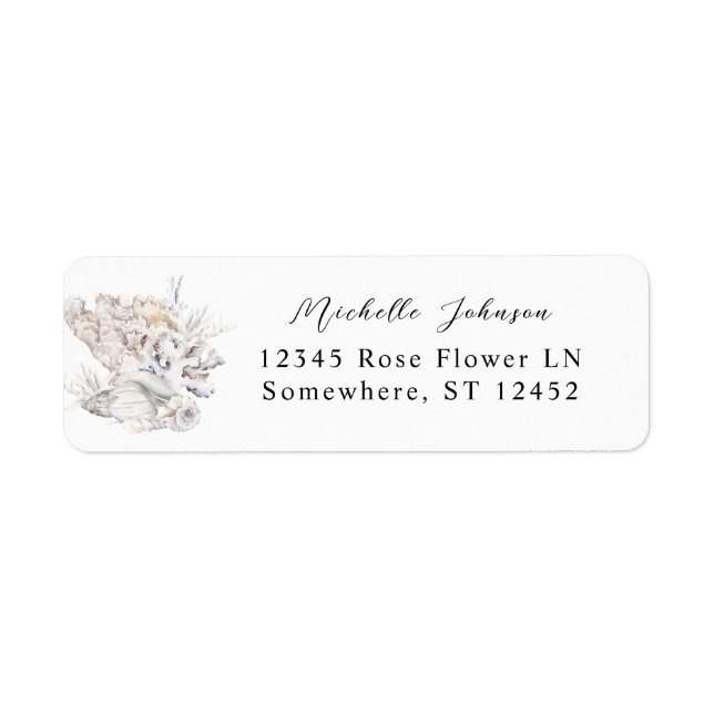 Seashells White Floral Return Address Label 5 (Vorne)