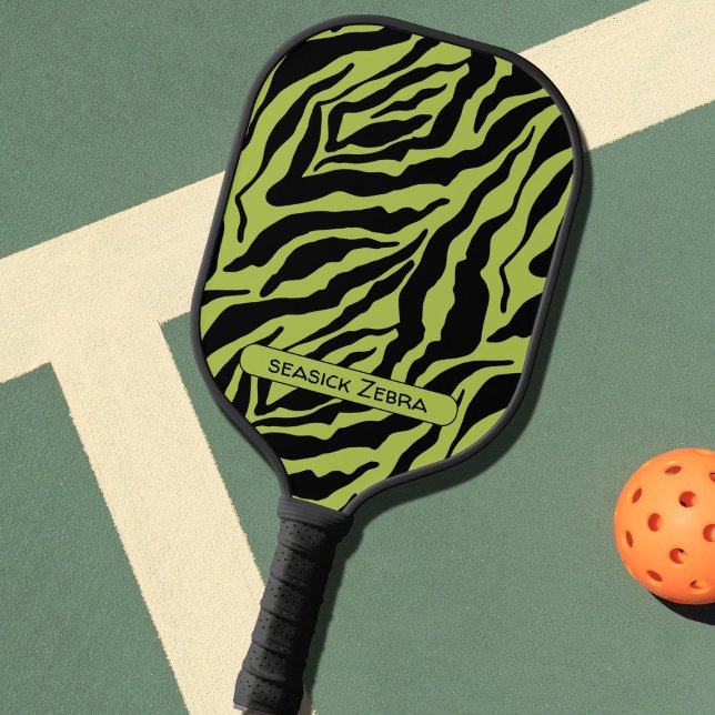 Seasick Zebra, grün und schwarz Streifen Muster Pickleball Schläger (Von Creator hochgeladen)